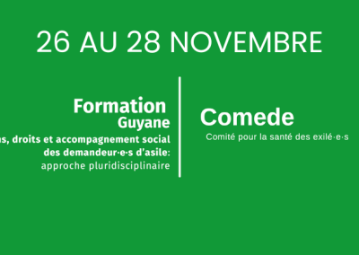 Formation Comede : Soins, droits et accompagnement des demandeur·e·s d’asile – 26 au 28 novembre 2025 à Cayenne