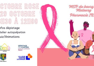 Octobre Rose : mardi 29 octobre – Journée de Sensibilisation et Dépistage à Matoury
